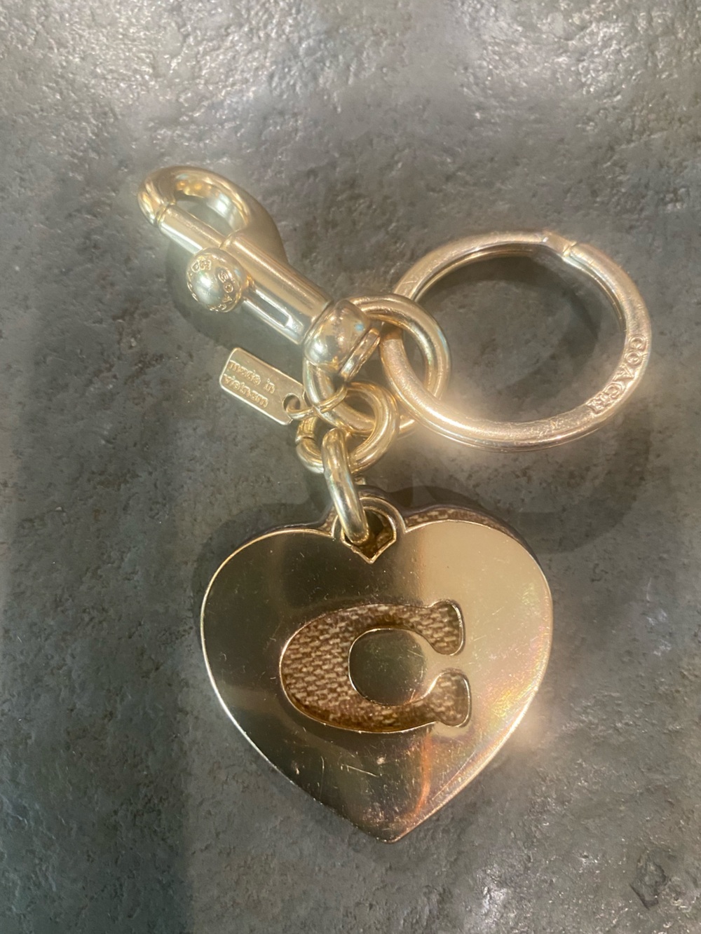 Coach Gold-Tone Heart Key Ring with 'C' Logo Charm